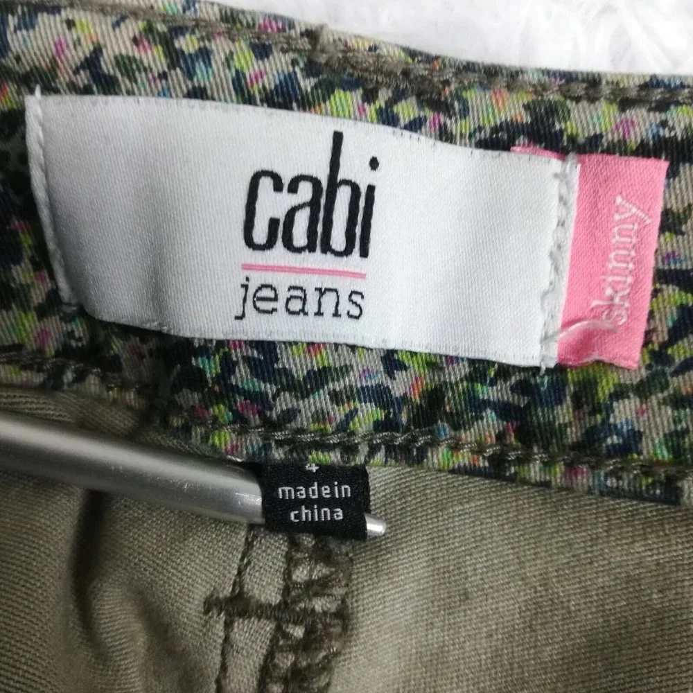 Cabi Womens‎ Jeans Skinny Denim Green Ditzy Floral Stretch Low Rise 4